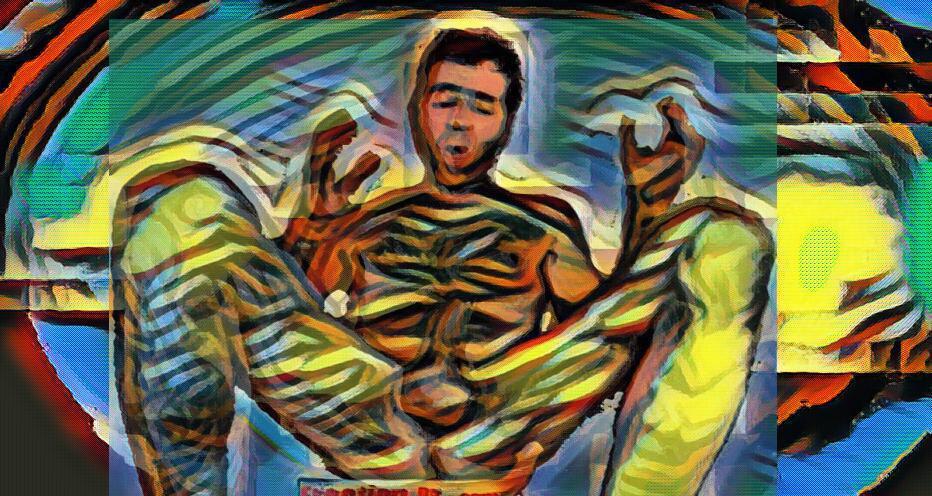 man in euphoria looking at penis in an impressionist style picture